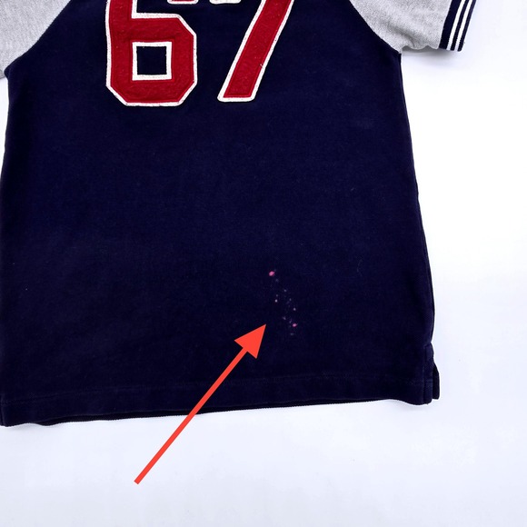 Polo Ralph Lauren "67" Six Seven Kids Navy Blue Gray Baseball Polo Shirt Size 6 - Picture 4 of 5